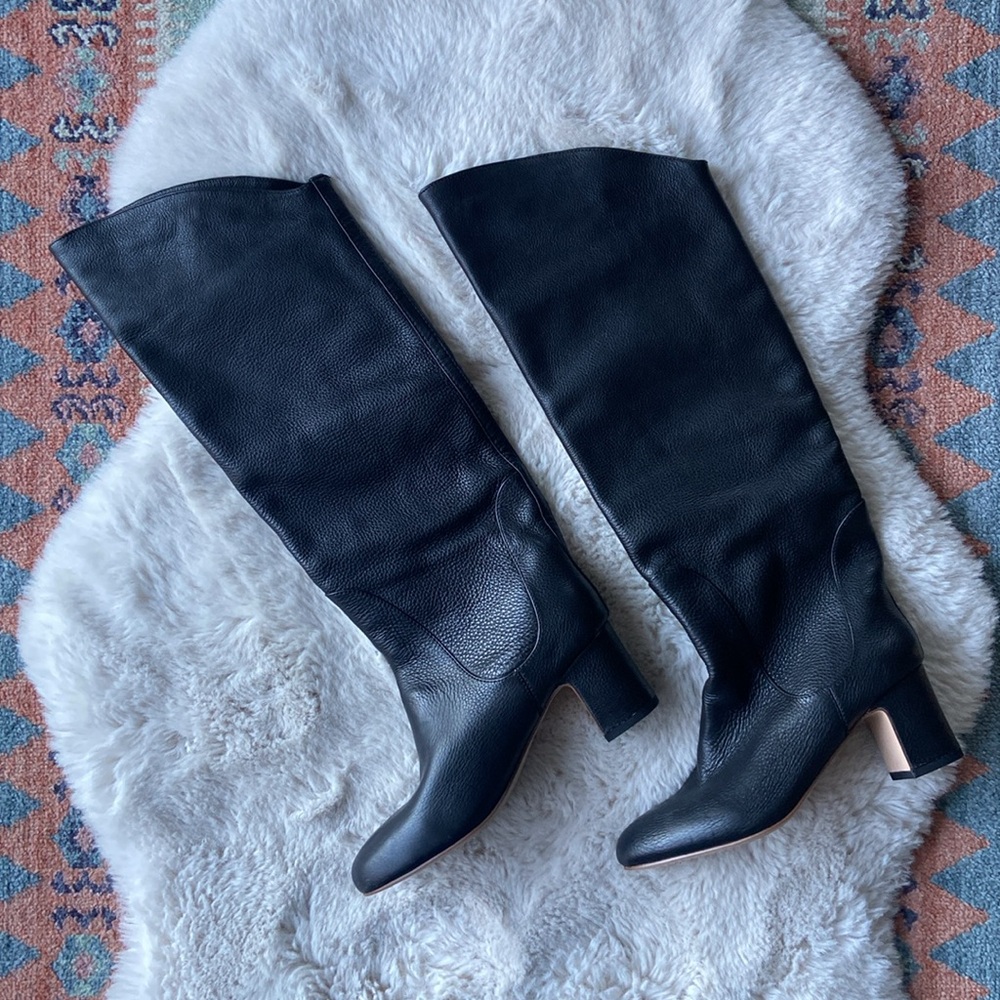 Splendid black equestrian leather boot Nick knee high heeled boots 5.5